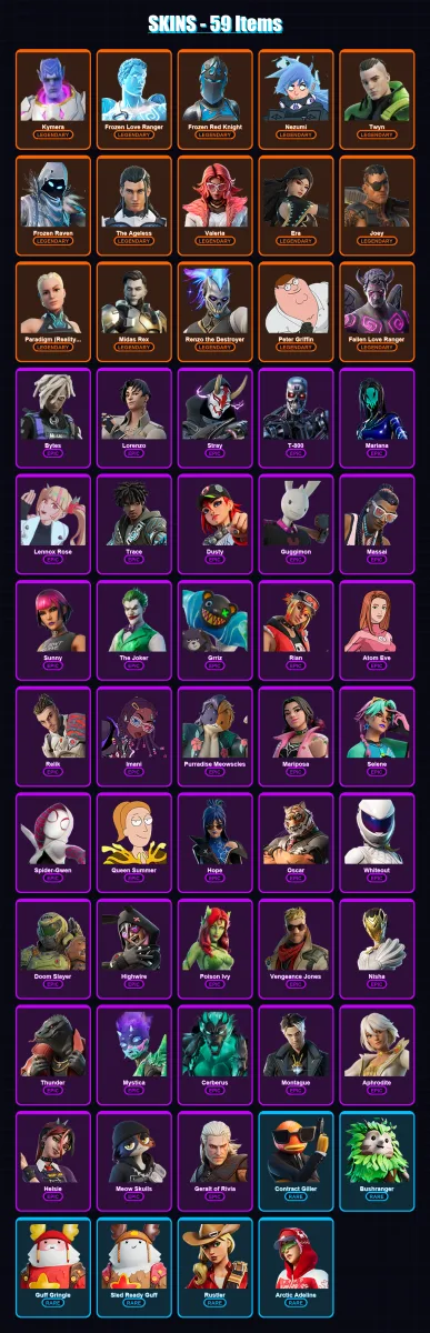 [PC/XBOX/PSN] | Kymera | Frozen Love Ranger | Frozen Red Knight | Nezumi | Twyn | 59 skin | 55 pickaxe | 38 emote | 50 glider | Lv639 — Fortnite account