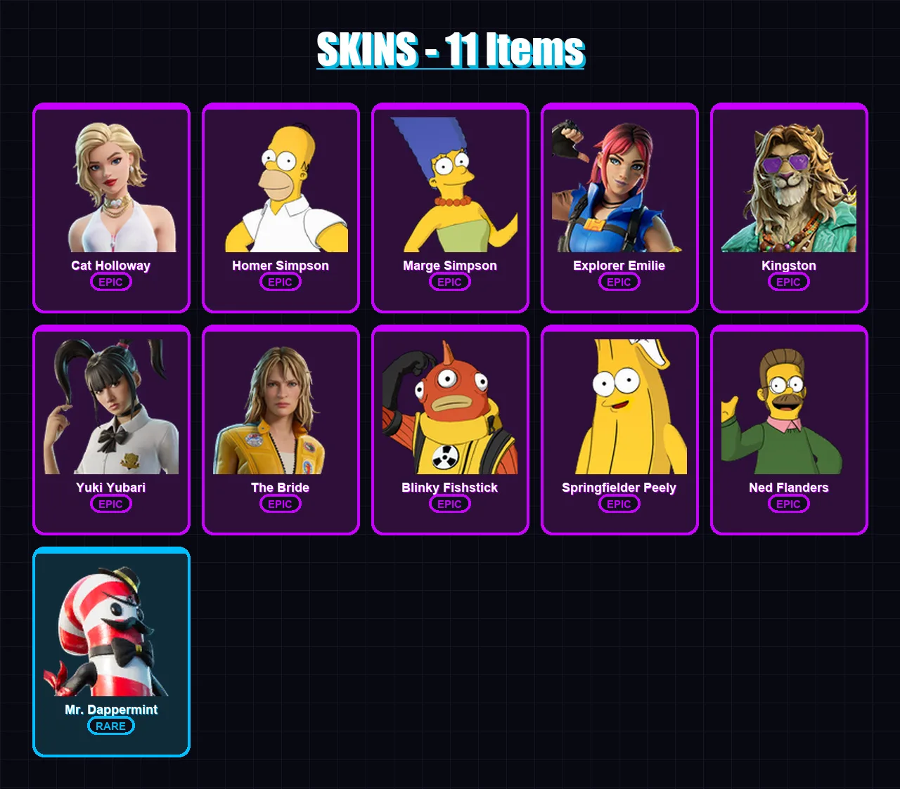 [PC/PSN] | Cat Holloway | Homer Simpson | Marge Simpson | Explorer Emilie | Kingston | 11 skin | 18 pickaxe | 13 emote | 13 glider | Lv160