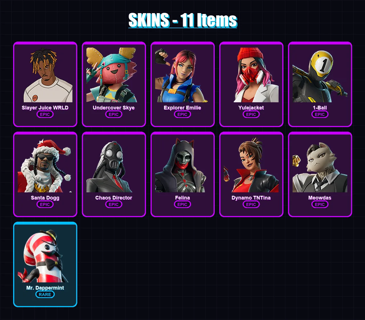 [PC/XBOX/PSN] | Slayer Juice WRLD | Undercover Skye | Explorer Emilie | Yulejacket | 1-Ball | 11 skin | 22 pickaxe | 9 emote | 13 glider | Lv131