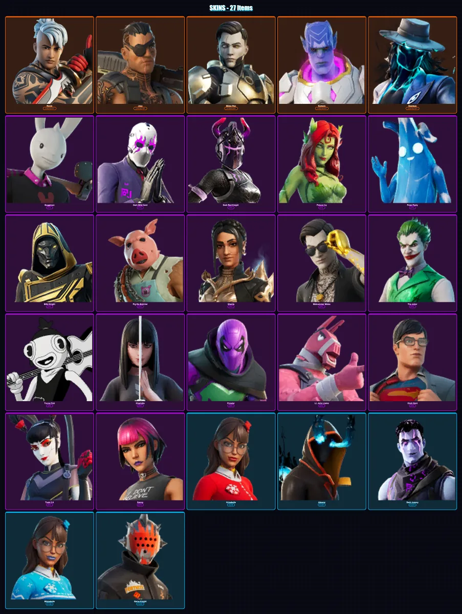 [PC/PSN] | Ronin | Joey | Midas Rex | Kymera | Deadeye | 27 skin | 31 pickaxe | 15 emote | 24 glider | Lv223 — Fortnite account