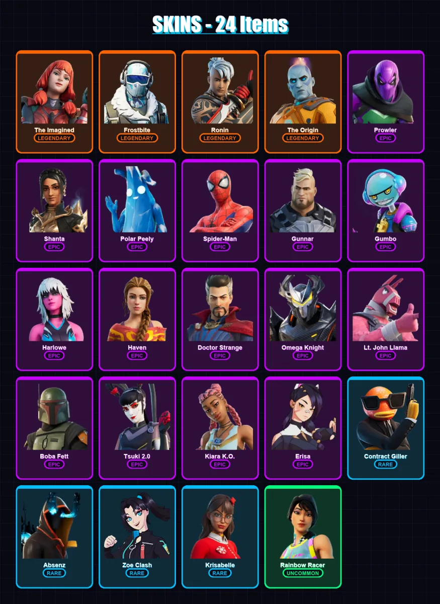 [PC/XBOX/PSN] | The Imagined | Frostbite | Ronin | The Origin | Prowler | 24 skin | 26 pickaxe | 23 emote | 22 glider | Lv241