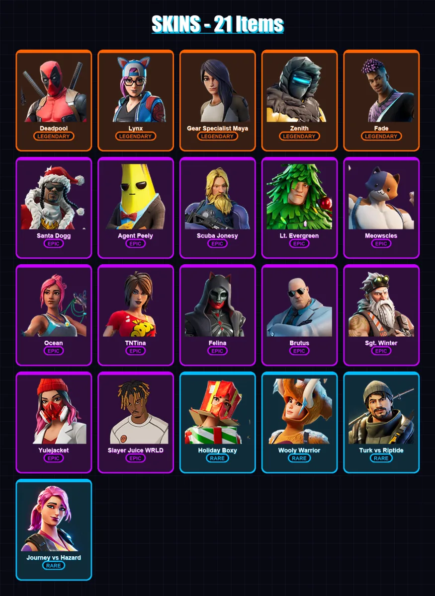 [PC/XBOX] | Deadpool | Lynx | Gear Specialist Maya | Zenith | Fade | 21 skin | 36 pickaxe | 32 emote | 38 glider | Lv534