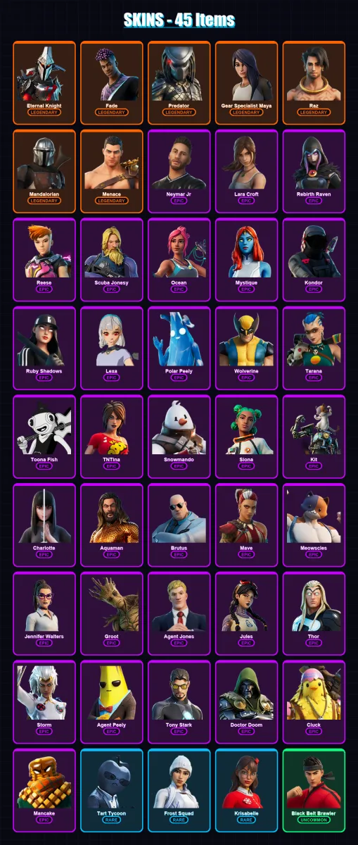 [PC/XBOX/PSN] | Eternal Knight | Fade | Predator | Gear Specialist Maya | Raz | 45 skin | 50 pickaxe | 50 emote | 49 glider | Lv648