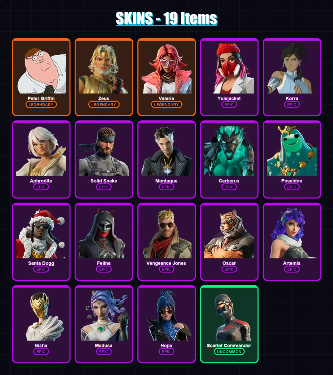 [SWITCH/XBOX/PSN/PC] | Peter Griffin | Zeus | Valeria | Yulejacket | Korra | 19 skin | 46 pickaxe | 31 emote | 39 glider | Lv454