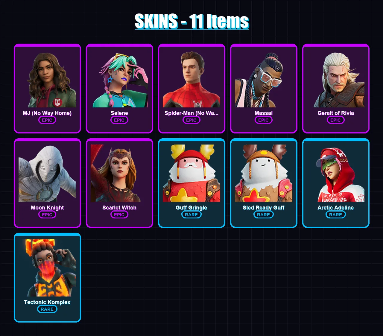 [PC/XBOX/PSN] | MJ (No Way Home) | Selene | Spider-Man (No Way Home) | Massai | Geralt of Rivia | 11 skin | 16 pickaxe | 10 emote | 13 glider | Lv17 — Fortnite account