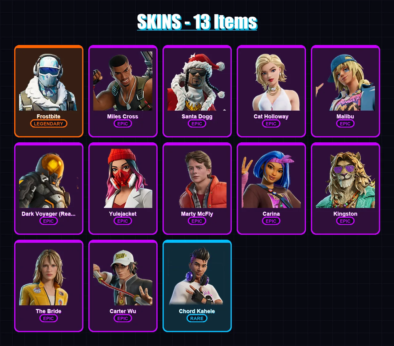 [PC/XBOX/PSN] | Frostbite | Miles Cross | Santa Dogg | Cat Holloway | Malibu | 13 skin | 32 pickaxe | 23 emote | 26 glider | Lv296
