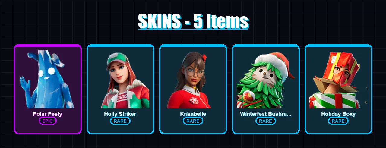 [SWITCH/XBOX/PSN/PC] | Polar Peely | Holly Striker | Krisabelle | 5 skin | Lv378