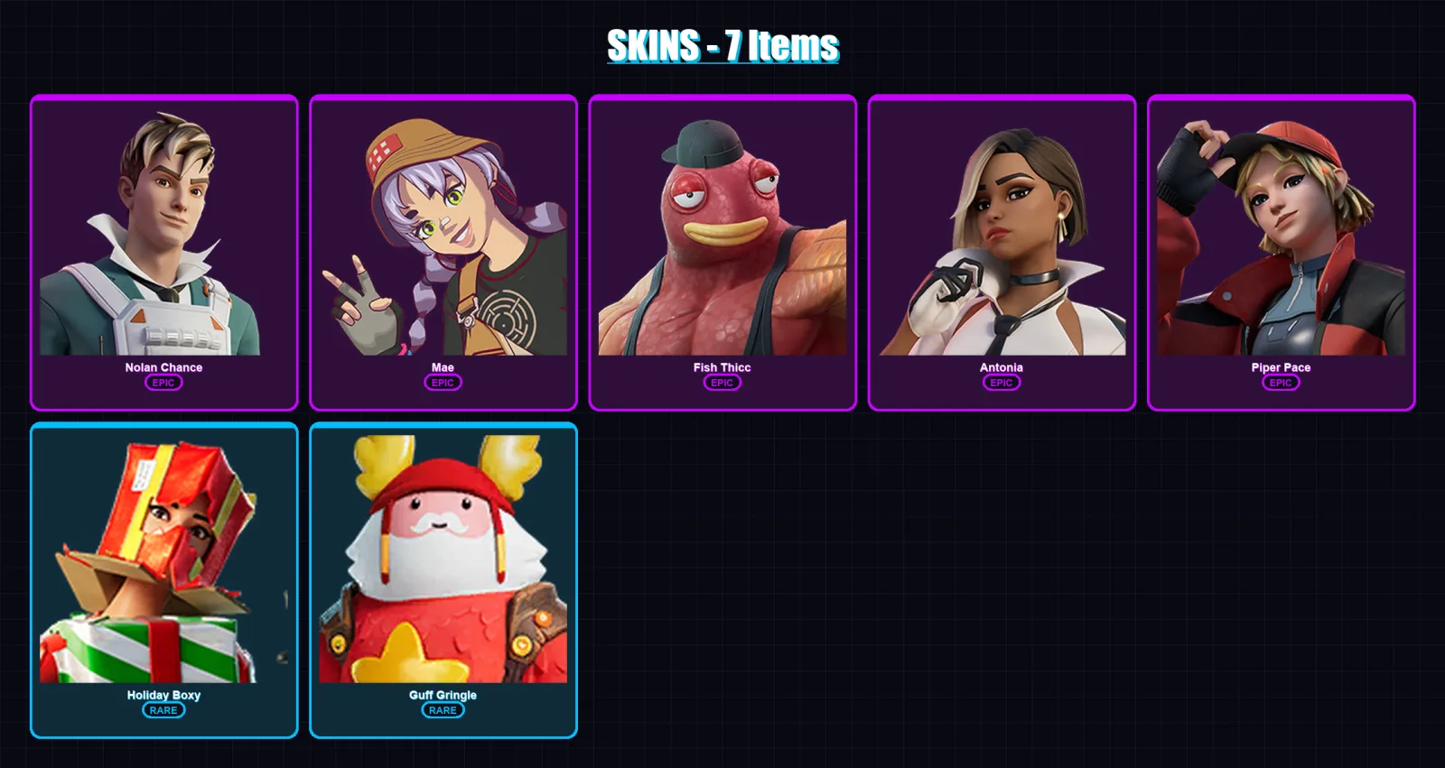 [PC/XBOX] | Nolan Chance | Mae | Fish Thicc | Antonia | Piper Pace | 7 skin | 21 pickaxe | 17 emote | 23 glider | Lv352