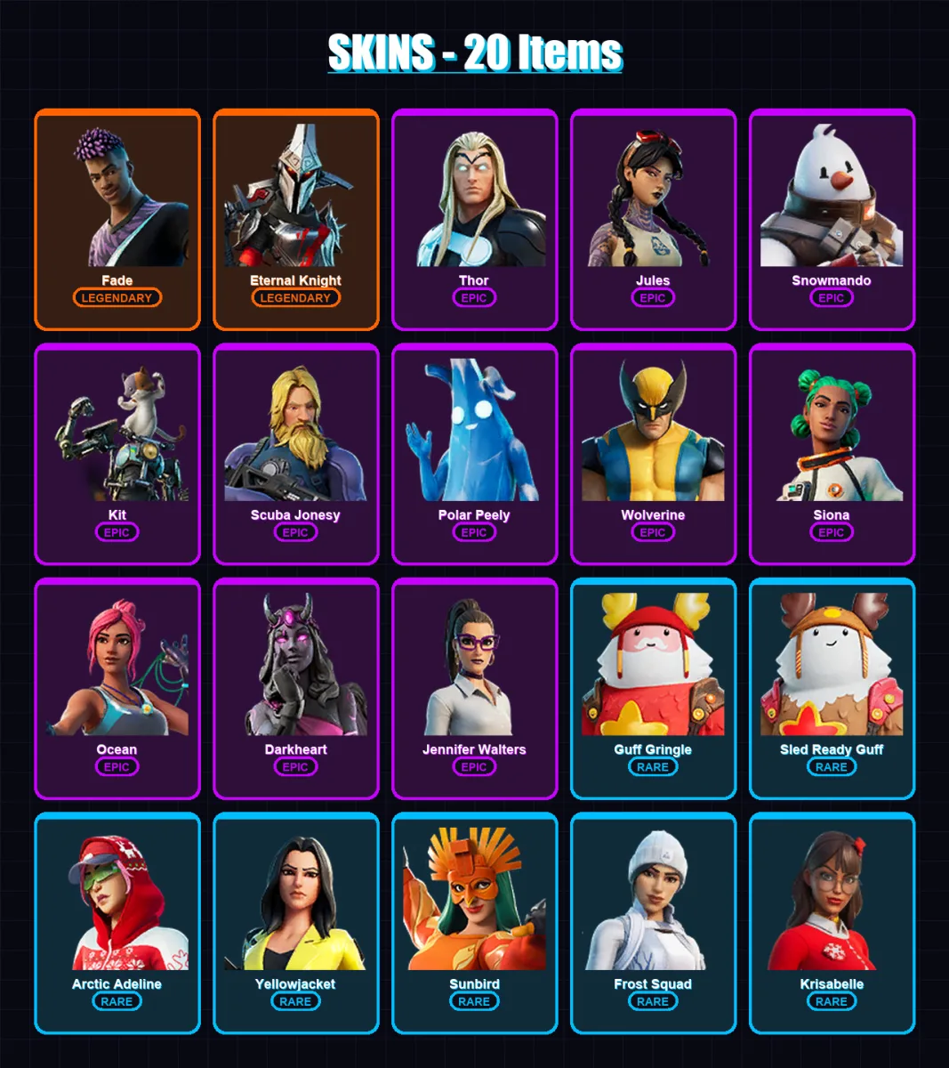 [PC] | Fade | Eternal Knight | Thor | Jules | Snowmando | 20 skin | 23 pickaxe | 27 emote | 27 glider | Lv368