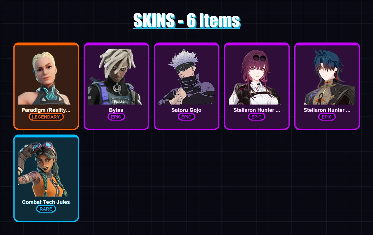 [PC/PSN] | Paradigm (Reality-659) | Bytes | Satoru Gojo | 6 skin | Lv70