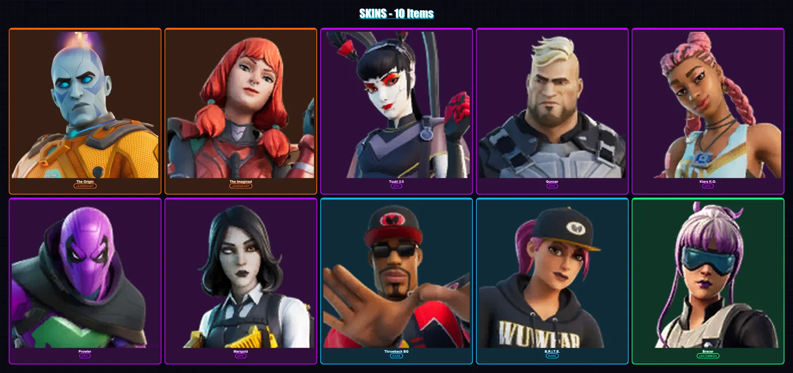 [PS4/PS5/XBOX/PC] | The Origin | The Imagined | Tsuki 2.0 | Gunnar | Kiara K.O. | 10 skin | 9 pickaxe | 7 emote | 9 glider | Lv87