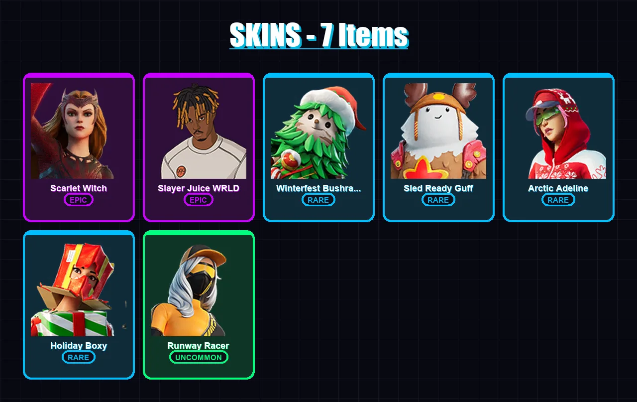 [PC/PSN] | Scarlet Witch | Slayer Juice WRLD | Winterfest Bushranger | 7 skin | Lv353