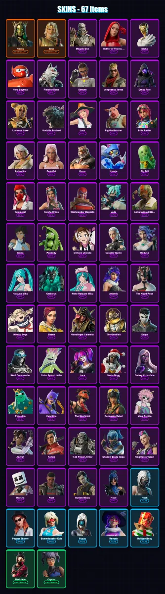 [PC] | Hades | Zeus | Megalo Don | Mother of Thorns Doja | Nisha | 67 skin | 82 pickaxe | 62 emote | 53 glider | Lv630 — Fortnite account
