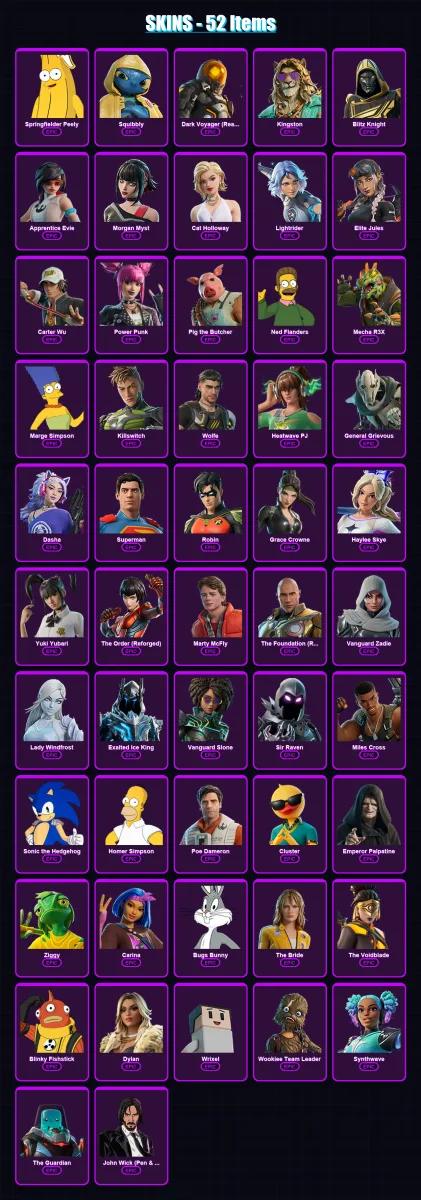 [PC/XBOX/PSN] | Springfielder Peely | Squibbly | Dark Voyager (Reality Redacted) | 52 skin | Lv982