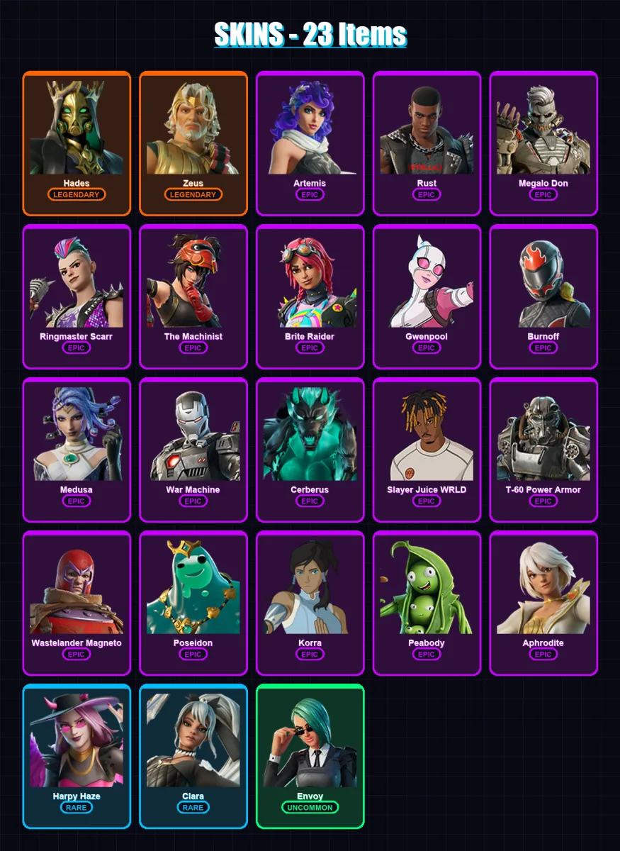 [PC/PSN] | Hades | Zeus | Artemis | Rust | Megalo Don | 23 skin | 45 pickaxe | 34 emote | 41 glider | Lv682 — Fortnite account