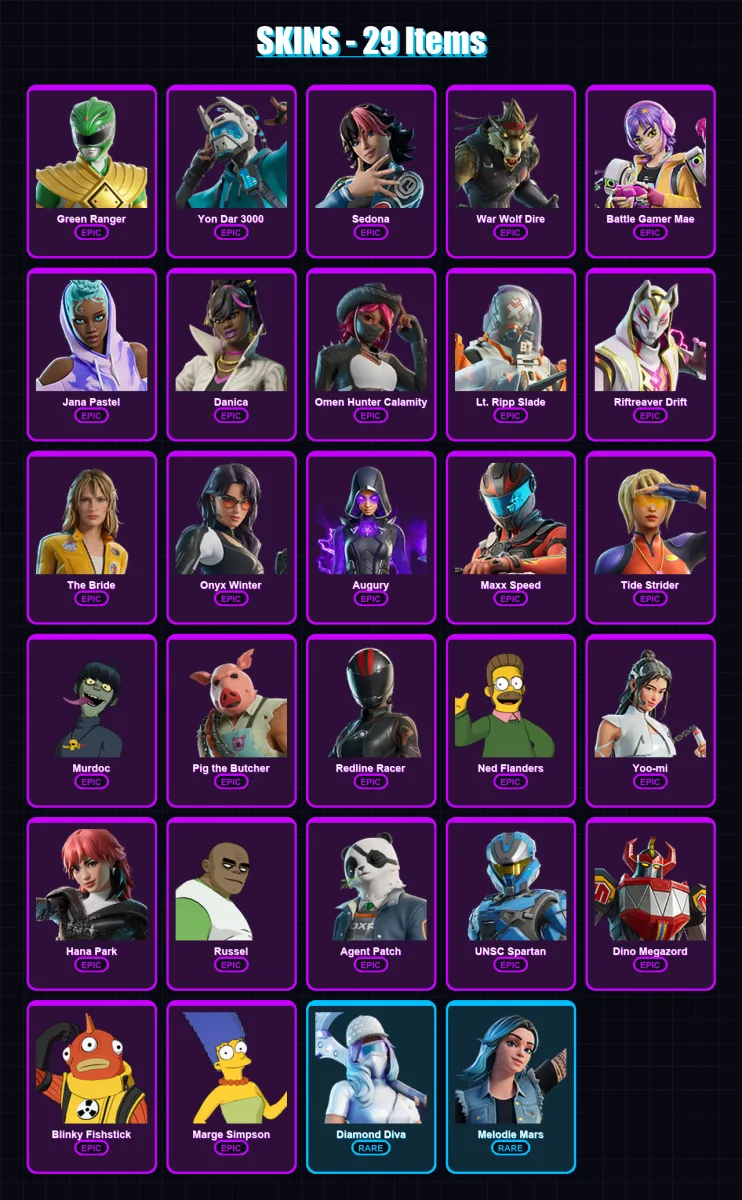 [SWITCH/XBOX/PSN/PC] | Green Ranger | Yon Dar 3000 | Sedona | War Wolf Dire | Battle Gamer Mae | 29 skin | 42 pickaxe | 29 emote | 26 glider | Lv264
