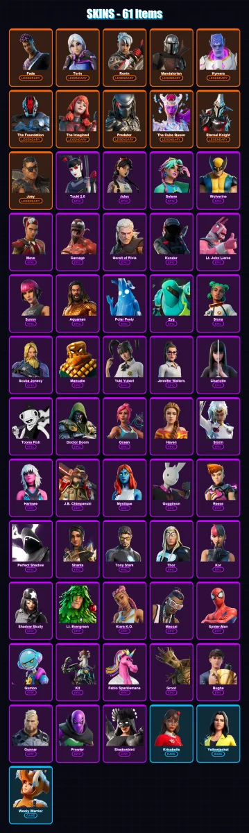 [PS4/PS5/PC] | Fade | Torin | Ronin | Mandalorian | Kymera | 61 skin | 100 pickaxe | 53 emote | 89 glider | Lv1315
