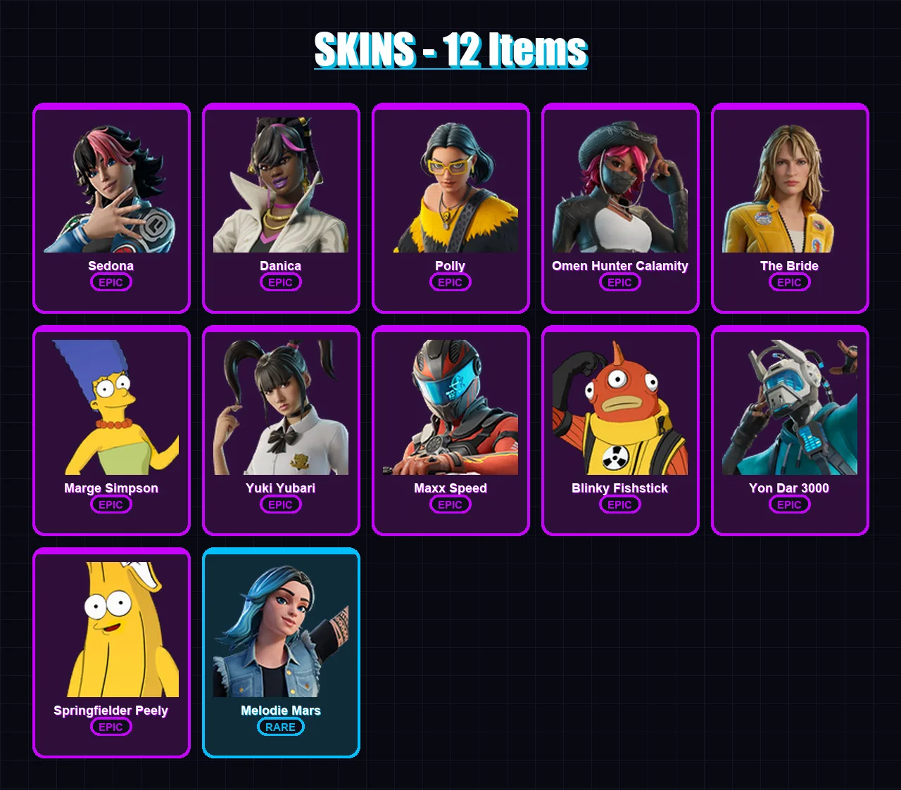 [PC/XBOX/PSN] | Sedona | Danica | Polly | Omen Hunter Calamity | The Bride | 12 skin | 11 pickaxe | 8 emote | 7 glider | Lv27 — Fortnite account
