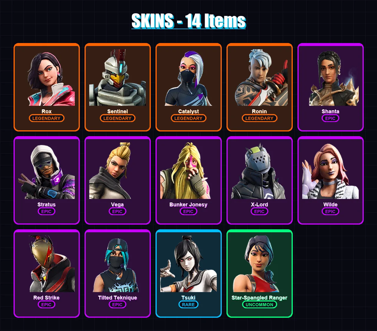 [PC/XBOX/PSN] | Rox | Sentinel | Catalyst | Ronin | Shanta | 14 skin | 14 pickaxe | 16 emote | 21 glider | Lv218