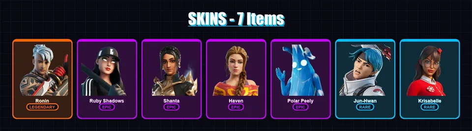 [PS4/PS5/XBOX/PC] | Ronin | Ruby Shadows | Shanta | Haven | Polar Peely | 7 skin | 17 pickaxe | 13 emote | 19 glider | Lv314 — main preview
