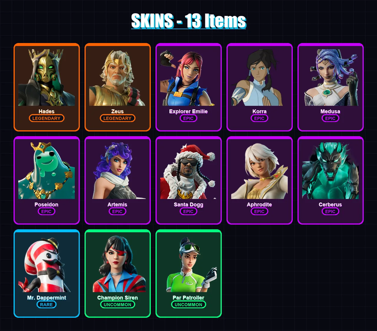 [PC/XBOX/PSN] | Hades | Zeus | Explorer Emilie | Korra | Medusa | 13 skin | 15 pickaxe | 17 emote | 14 glider | Lv231 — Fortnite account