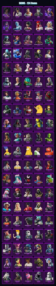 [PS4/PS5/PC] | LBC '93 Dogg | Yuki Yubari | Poe Dameron | Daigo | Valentina | 124 skin | 159 pickaxe | 118 emote | 93 glider | Lv1318 — Fortnite account