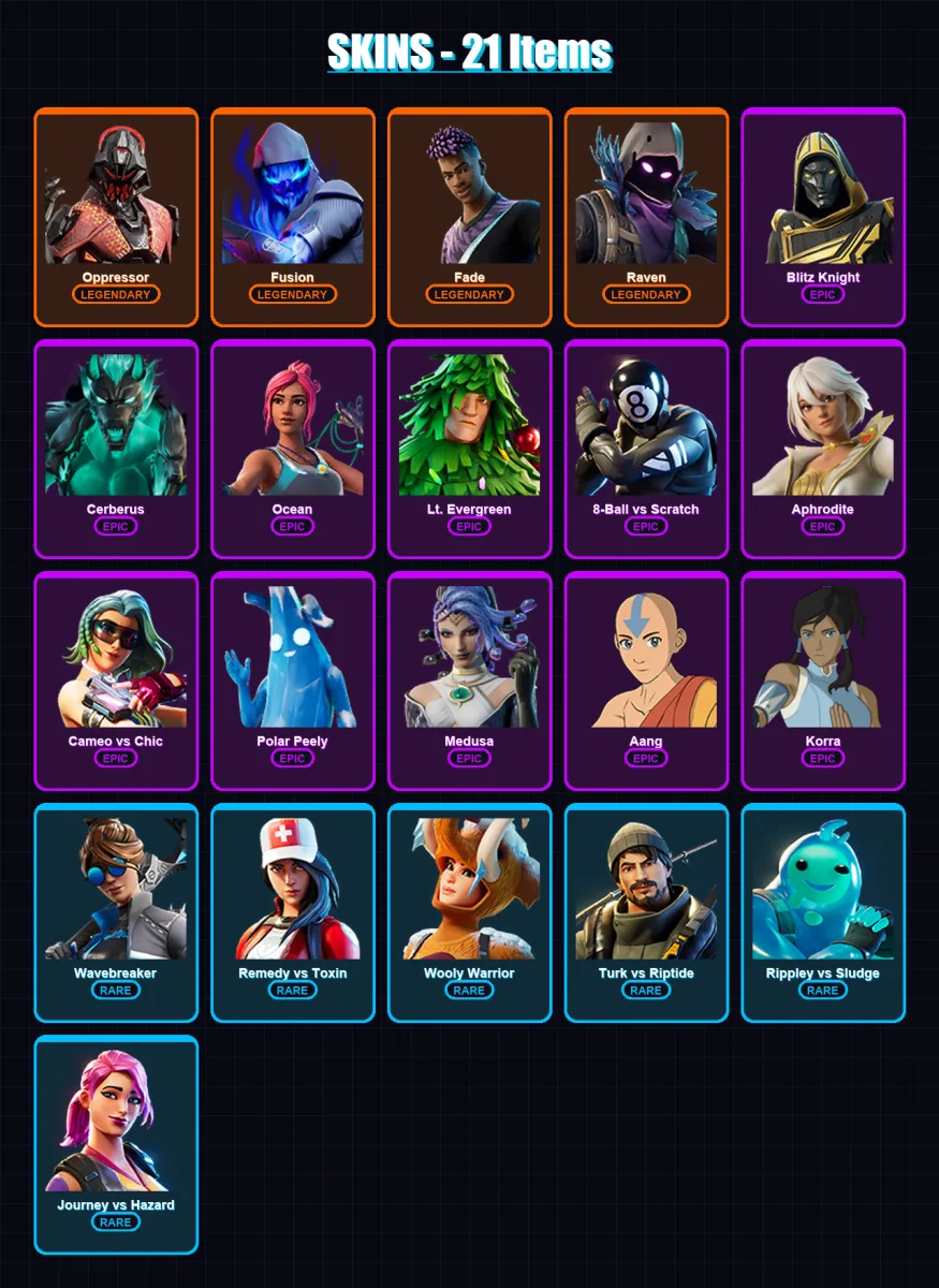 [PC/XBOX] | Oppressor | Fusion | Fade | Raven | Blitz Knight | 21 skin | 39 pickaxe | 24 emote | 30 glider | Lv406