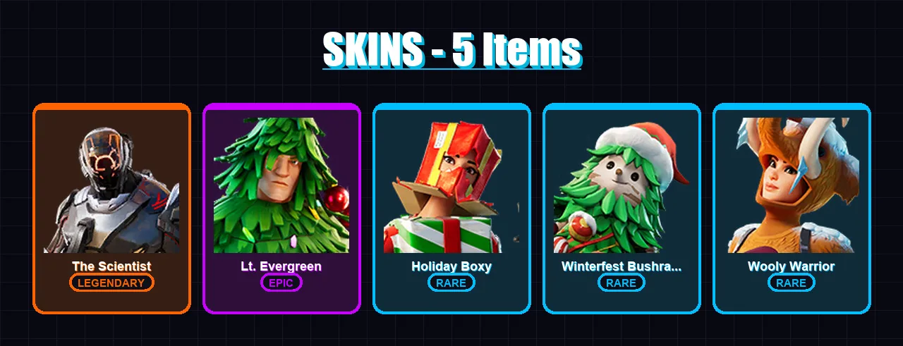 [PC/XBOX/PSN] | The Scientist | Lt. Evergreen | Holiday Boxy | 5 skin | Lv812