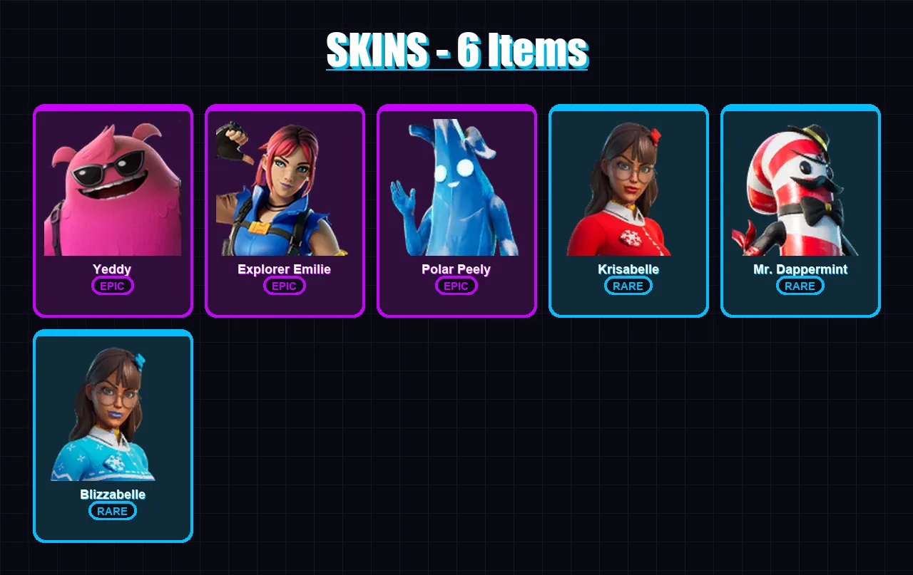 [PC/XBOX/PSN] | Yeddy | Explorer Emilie | Polar Peely | Krisabelle | Mr. Dappermint | 6 skin | 11 pickaxe | 10 emote | 11 glider | Lv98