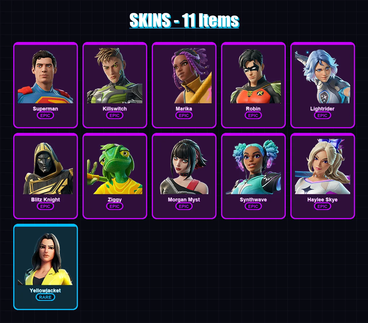 [PC/PSN] | Superman | Killswitch | Marika | Robin | Lightrider | 11 skin | 17 pickaxe | 14 emote | 13 glider | Lv189