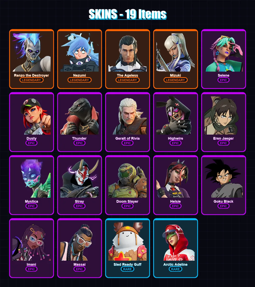 [PC/XBOX/PSN] | Renzo the Destroyer | Nezumi | The Ageless | Mizuki | Selene | 19 skin | 33 pickaxe | 22 emote | 33 glider | Lv486 — Fortnite account