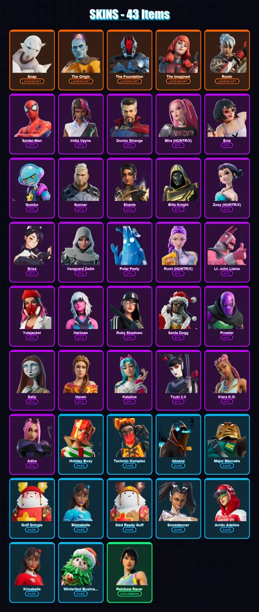 [SWITCH/PSN/PC] | Snap | The Origin | The Foundation | The Imagined | Ronin | 43 skin | 76 pickaxe | 44 emote | 59 glider | Lv854 — Fortnite account