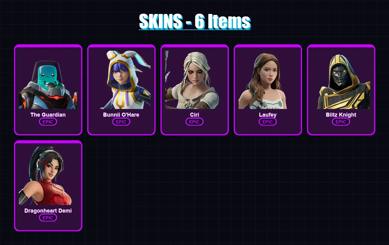 [PC/PSN] | The Guardian | Bunnii O'Hare | Ciri | Laufey | Blitz Knight | 6 skin | 12 pickaxe | 4 emote | 11 glider | Lv112