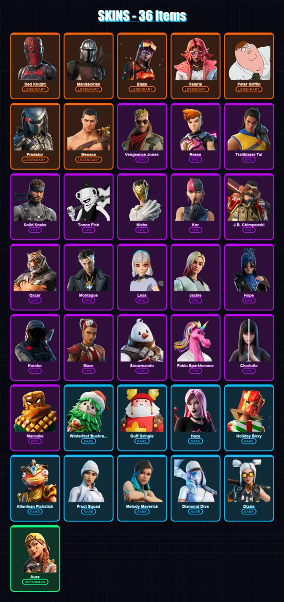 [PC/PSN] | Red Knight | Mandalorian | Blaze | Valeria | Peter Griffin | 36 skin | 43 pickaxe | 30 emote | 33 glider | Lv484