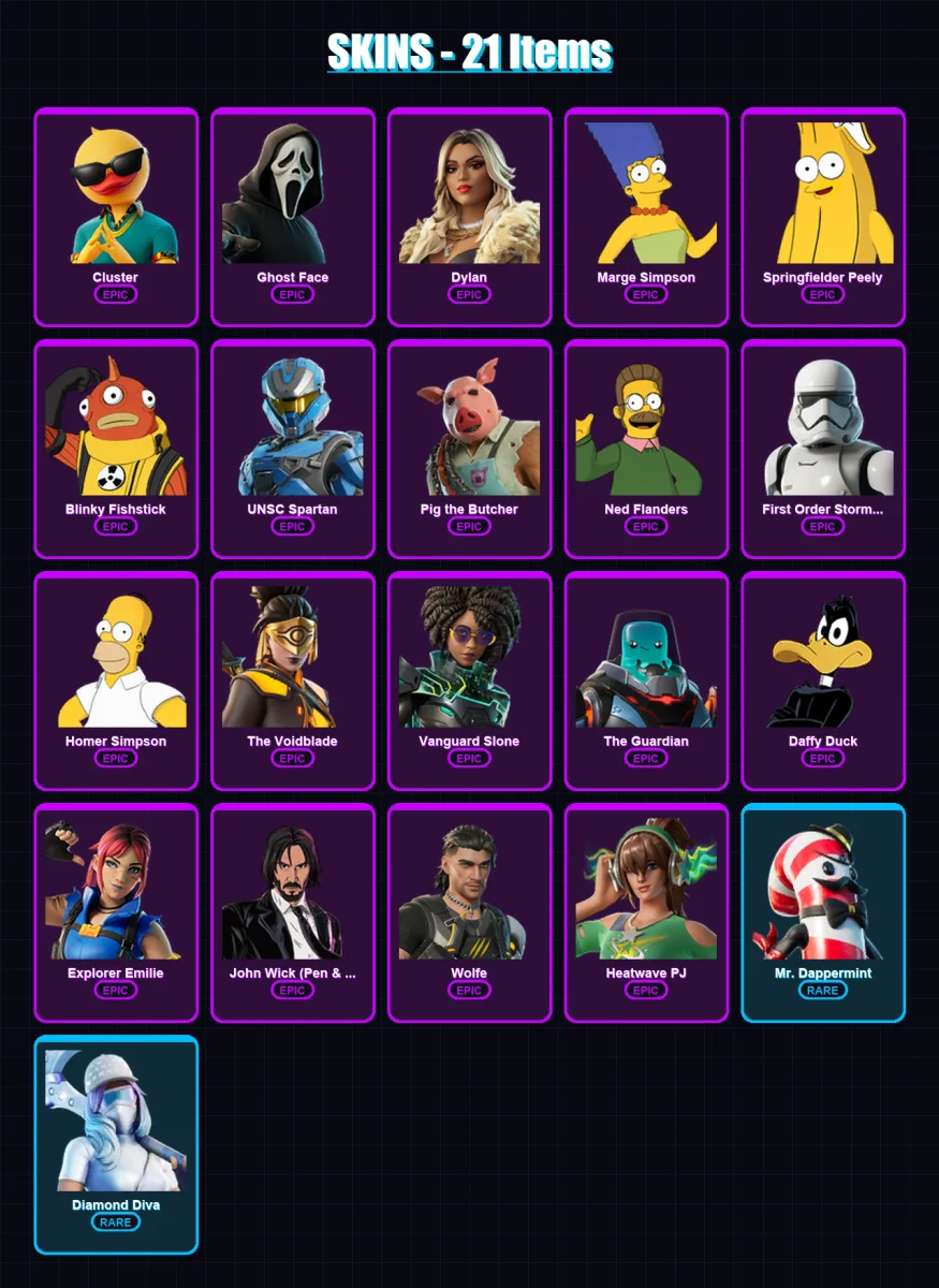 [PC/XBOX/PSN] | Cluster | Ghost Face | Dylan | Marge Simpson | Springfielder Peely | 21 skin | 43 pickaxe | 28 emote | 32 glider | Lv429