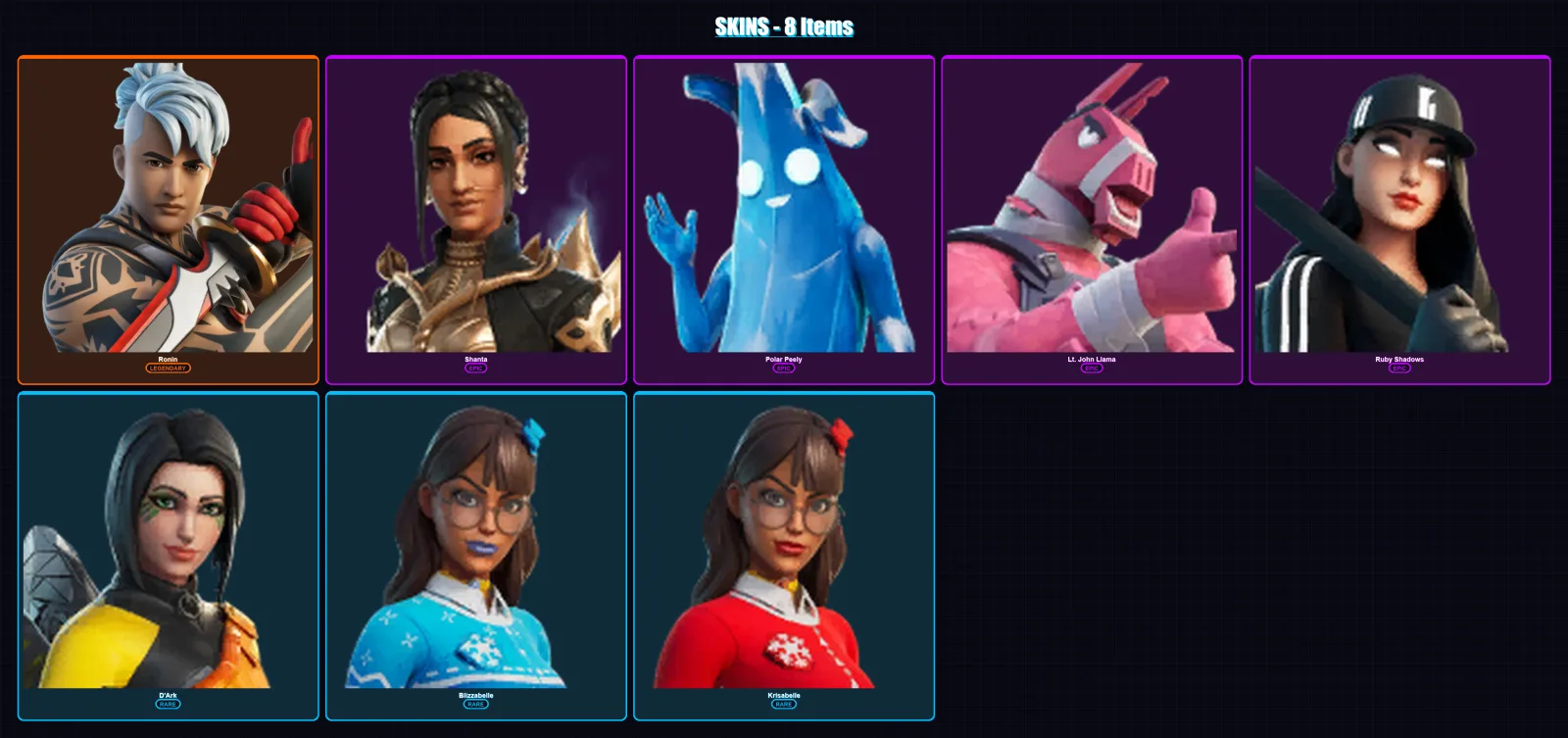 [PC/XBOX/PSN] | Ronin | Shanta | Polar Peely | Lt. John Llama | Ruby Shadows | 8 skin | 13 pickaxe | 15 emote | 17 glider | Lv269