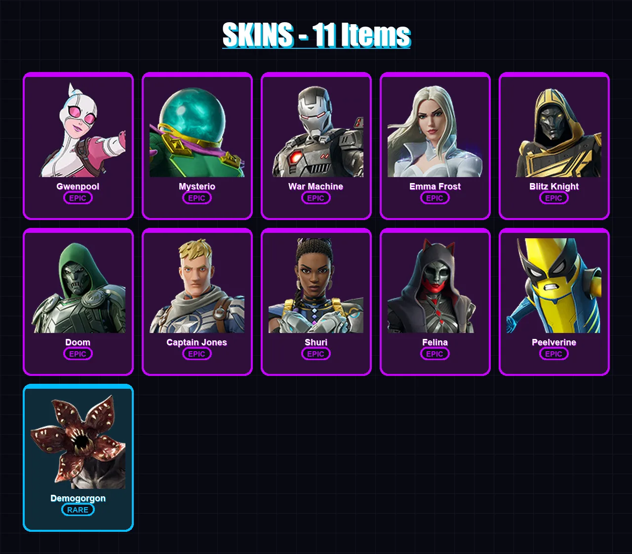 [PC/XBOX/PSN] | Gwenpool | Mysterio | War Machine | Emma Frost | Blitz Knight | 11 skin | 29 pickaxe | 14 emote | 16 glider | Lv204 — Fortnite account