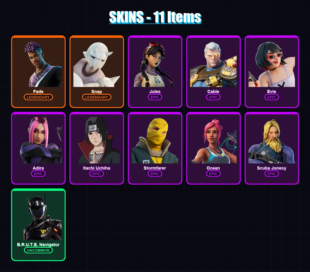 [PC/PSN] | Fade | Snap | Jules | Cable | Evie | 11 skin | 16 pickaxe | 14 emote | 19 glider | Lv308