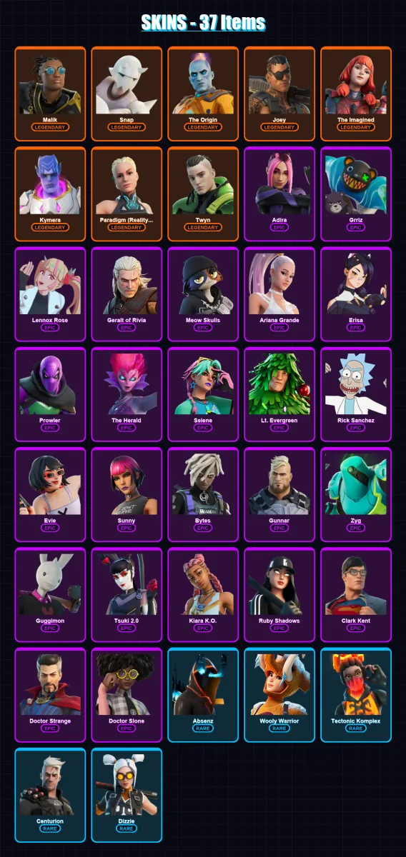 [PC/XBOX/PSN] | Malik | Snap | The Origin | Joey | The Imagined | 37 skin | 55 pickaxe | 27 emote | 46 glider | Lv486
