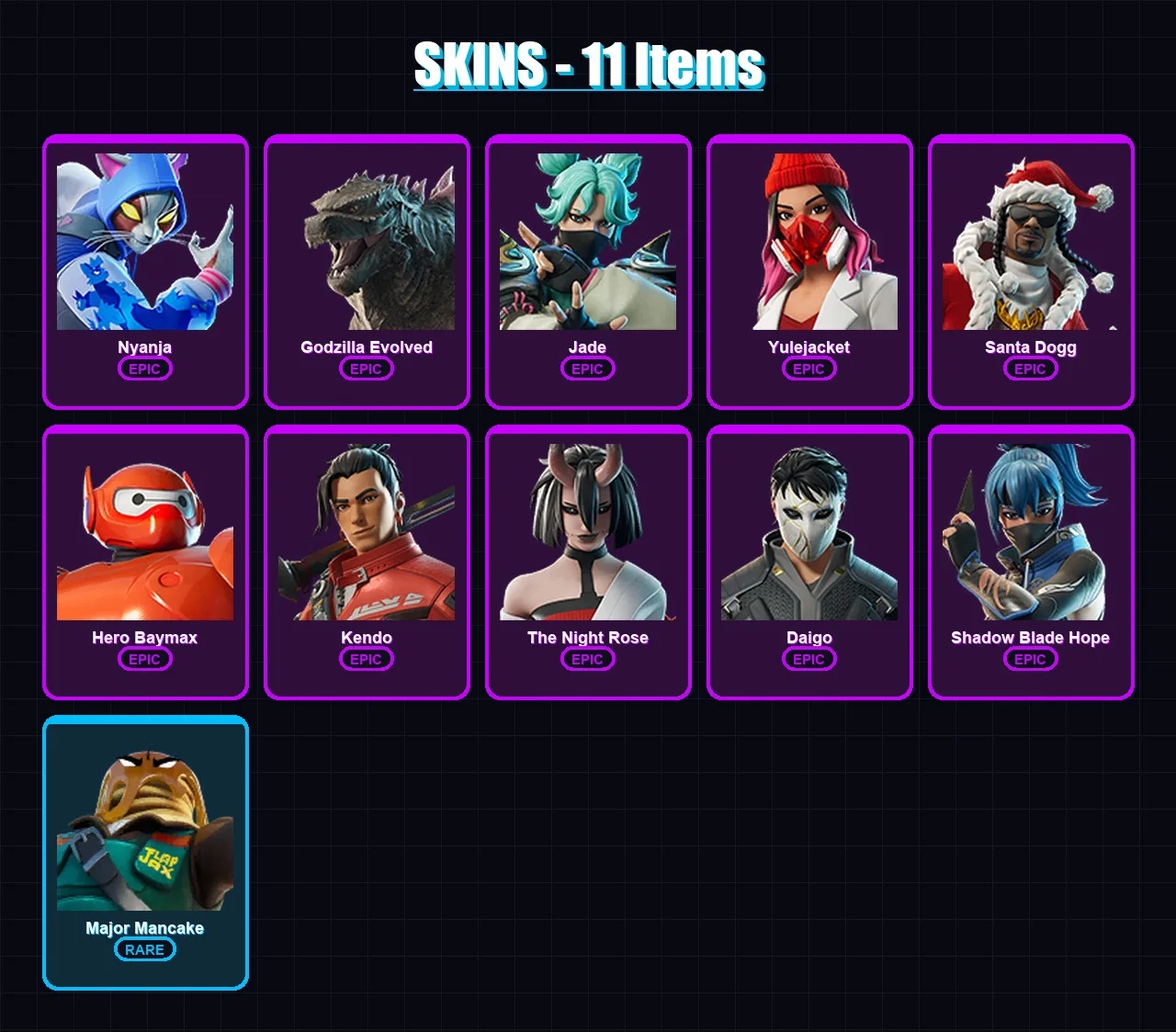[PC/PSN] | Nyanja | Godzilla Evolved | Jade | Yulejacket | Santa Dogg | 11 skin | 38 pickaxe | 16 emote | 22 glider | Lv543