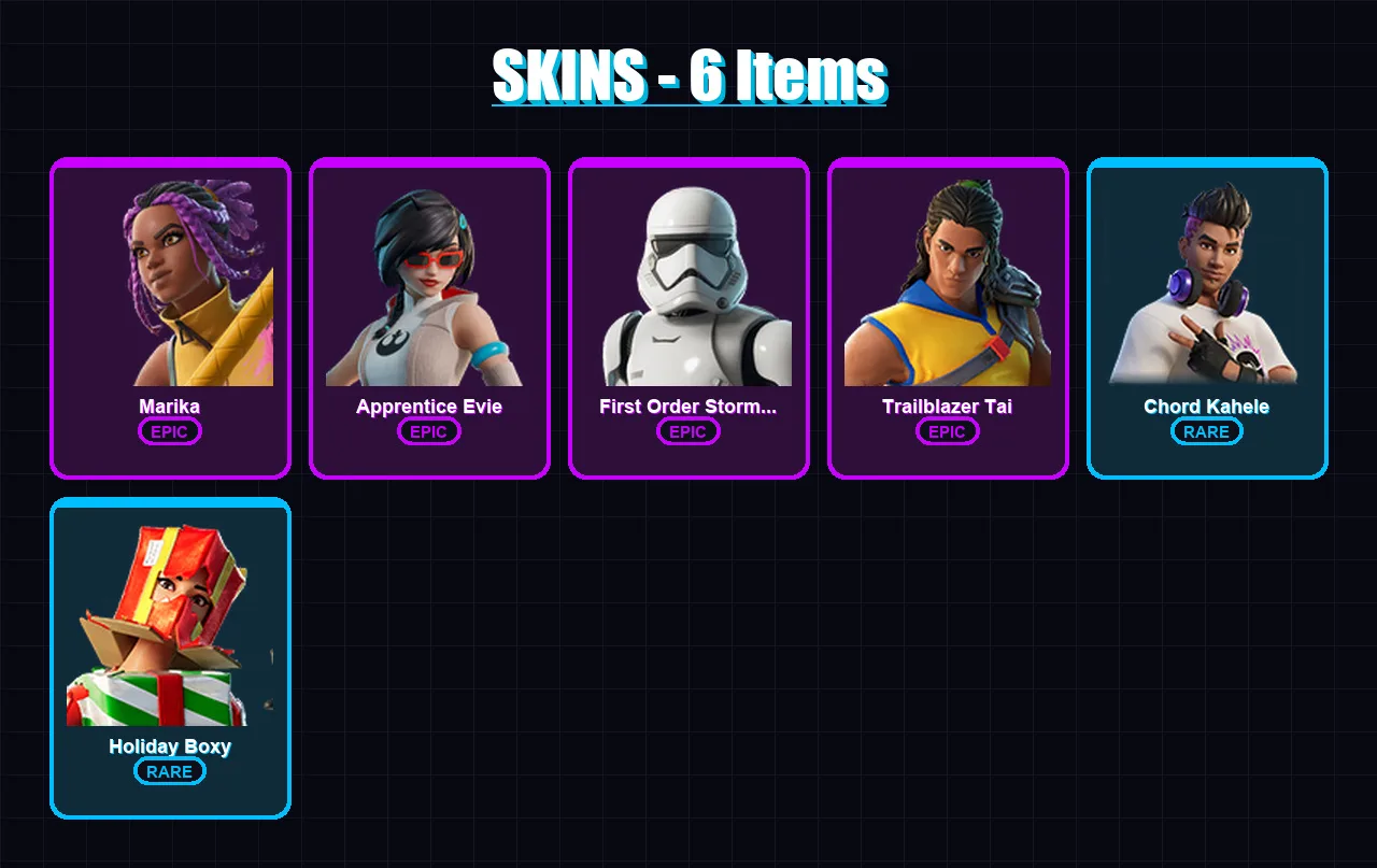 [PC/XBOX/PSN] | Marika | Apprentice Evie | First Order Stormtrooper | 6 skin | Lv85