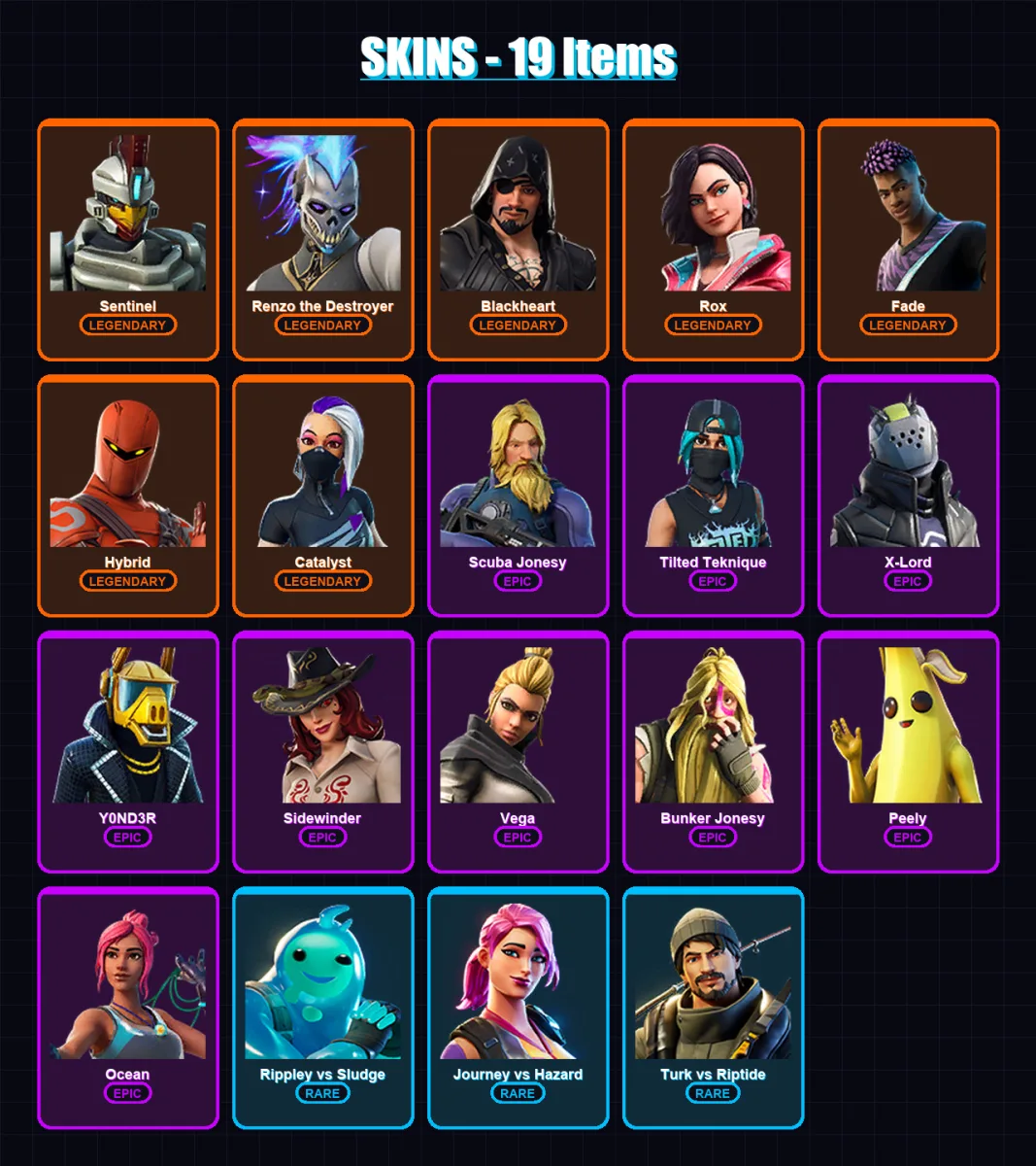 [PS4/PS5/XBOX/PC] | Sentinel | Renzo the Destroyer | Blackheart | Rox | Fade | 19 skin | 30 pickaxe | 29 emote | 39 glider | Lv506 — Fortnite account