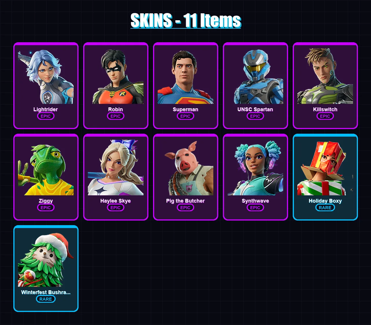 [PS4/PS5/XBOX/PC] | Lightrider | Robin | Superman | UNSC Spartan | Killswitch | 11 skin | 32 pickaxe | 19 emote | 24 glider | Lv314 — Fortnite account