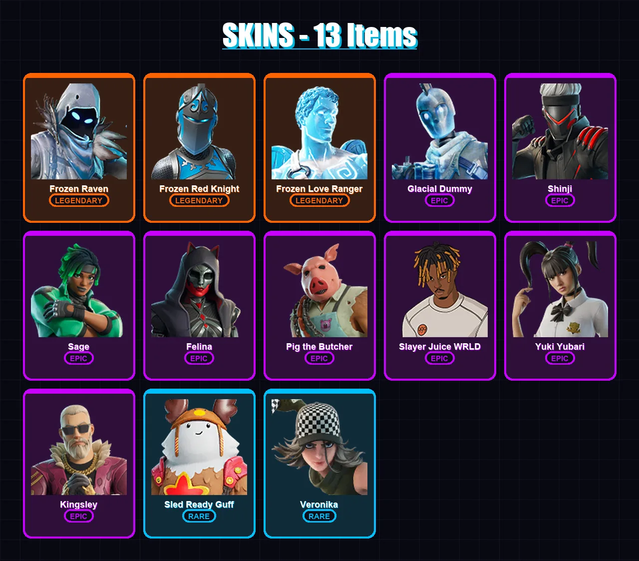 [PS4/PS5/XBOX/PC] | Frozen Raven | Frozen Red Knight | Frozen Love Ranger | 13 skin | Lv304