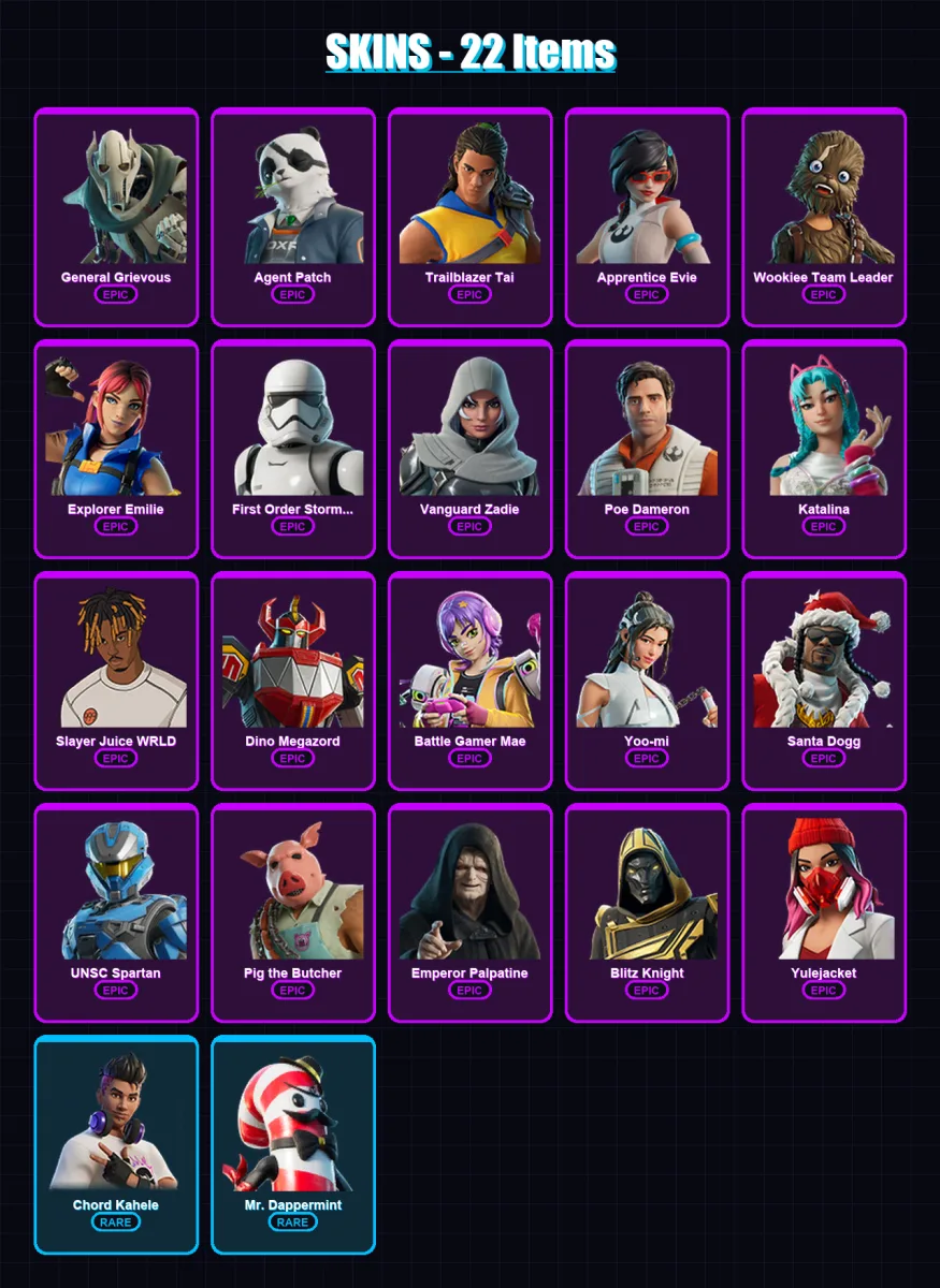 [PC/XBOX/PSN] | General Grievous | Agent Patch | Trailblazer Tai | 22 skin | Lv469