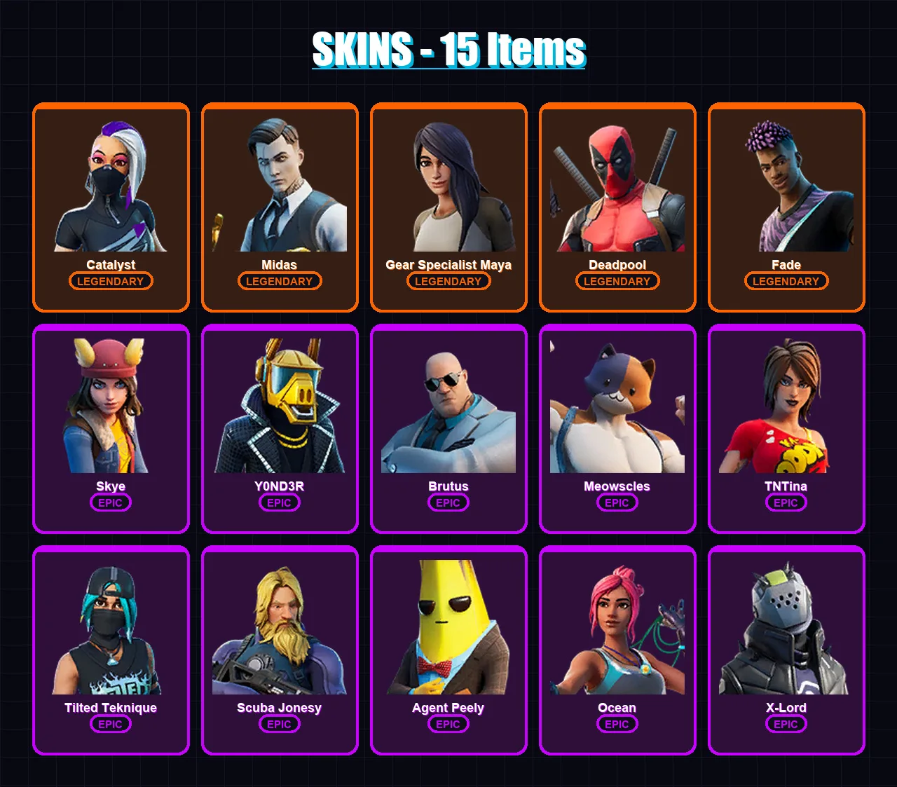 [PS4/PS5/XBOX/PC] | Catalyst | Midas | Gear Specialist Maya | Deadpool | Fade | 15 skin | 17 pickaxe | 19 emote | 19 glider | Lv243 — Fortnite account