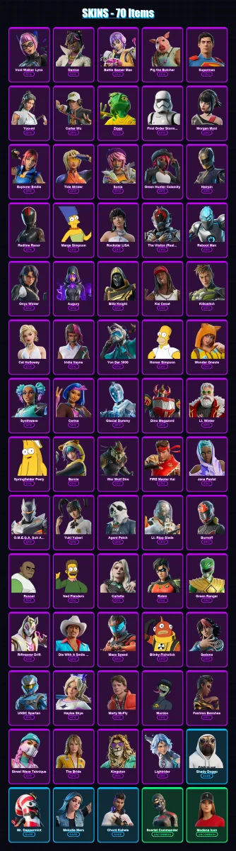 [PC/PSN] | Void Walker Lynx | Danica | Battle Gamer Mae | Pig the Butcher | Superman | 70 skin | 114 pickaxe | 83 emote | 67 glider | Lv1066