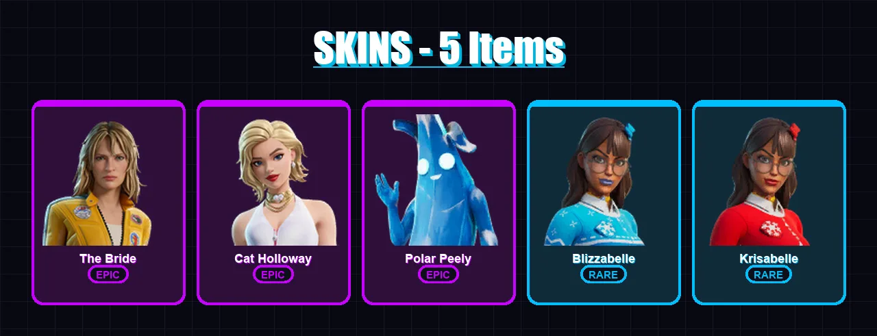 [PC/XBOX/PSN] | The Bride | Cat Holloway | Polar Peely | Blizzabelle | Krisabelle | 5 skin | 11 pickaxe | 8 emote | 11 glider | Lv100