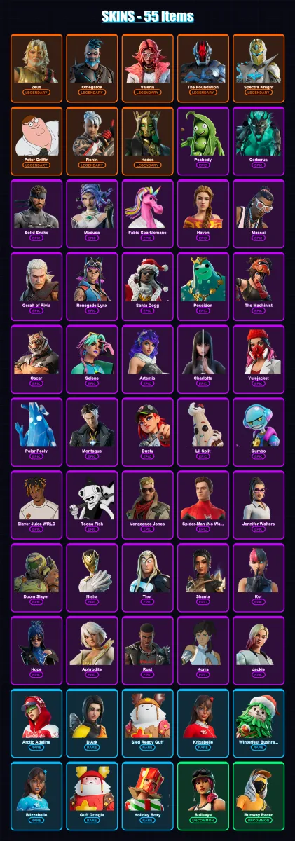 [PC/XBOX/PSN] | Zeus | Omegarok | Valeria | The Foundation | Spectra Knight | 55 skin | 92 pickaxe | 66 emote | 72 glider | Lv905