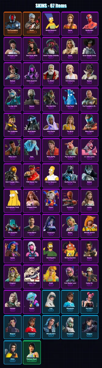[PC/PSN] | The Foundation | Ronin | Marge Simpson | Haven | Spider-Man | 67 skin | 87 pickaxe | 54 emote | 61 glider | Lv719